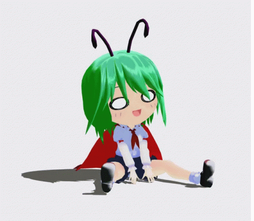 A Cartoon Character With Green Hair And Purple Antennas Is Sitting On The Floor GIF