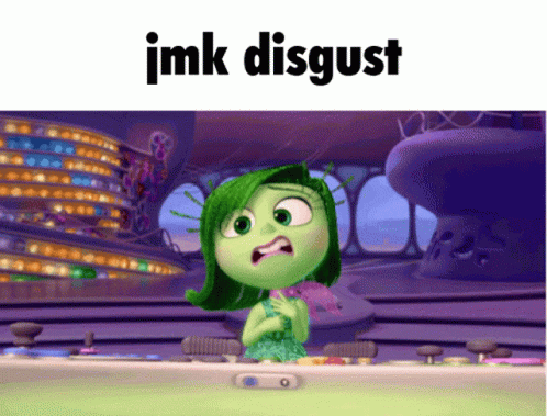 A Cartoon Character With Green Hair And The Words " Imk Disgust " Above Her GIF