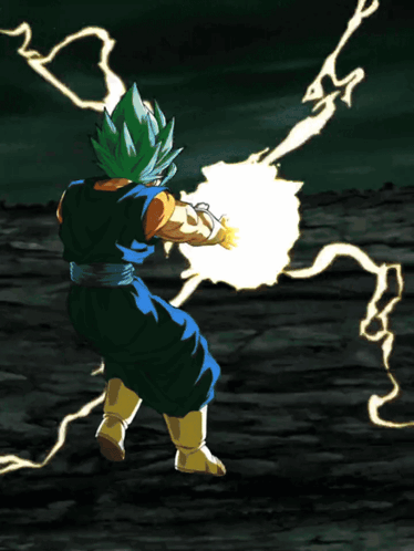 A Cartoon Character With Green Hair Is Standing In Front Of A Huge Explosion GIF