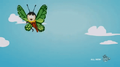 A Cartoon Character With Green Wings Is Flying In The Sky With The Words All New Comedy Central On The Bottom GIF