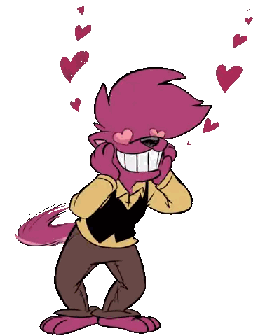 a cartoon character with heart shaped eyes and hearts around him