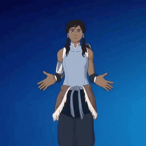 A Cartoon Character With Her Arms Outstretched And A Blue Background GIF