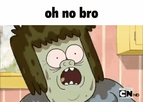A Cartoon Character With His Mouth Open And The Words Oh No Bro On The Bottom GIF