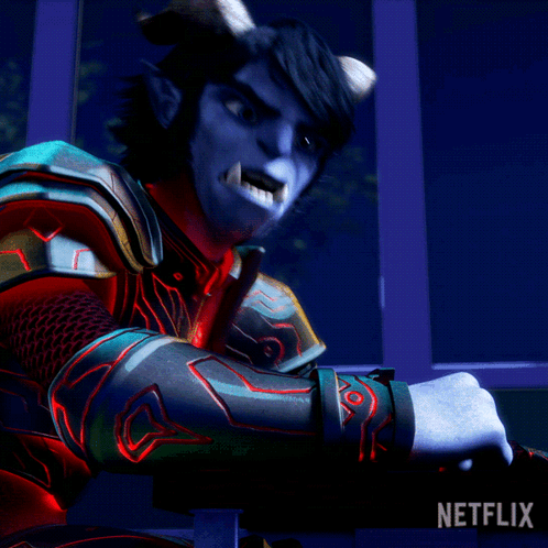 A Cartoon Character With Horns And A Netflix Logo In The Corner GIF