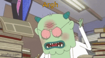 A Cartoon Character With Horns And The Word Argh On The Bottom GIF