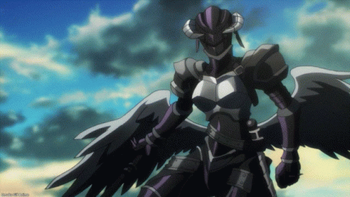 A Cartoon Character With Horns And Wings Is Holding A Sword GIF