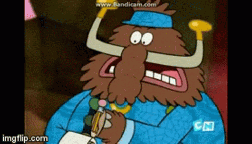 A Cartoon Character With Horns Is Holding A Pencil And Wearing A Blue Shirt .. GIF