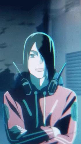 A Cartoon Character With Long Black Hair And Headphones On GIF