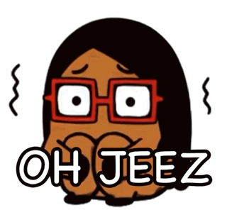 A Cartoon Character With Long Hair And Glasses Says " Oh Jeez " GIF