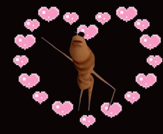 A Cartoon Character With Long Legs Is Surrounded By Pink Hearts On A Black Background GIF