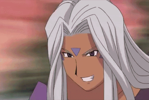 A Cartoon Character With Long White Hair And A Triangle On Her Forehead GIF