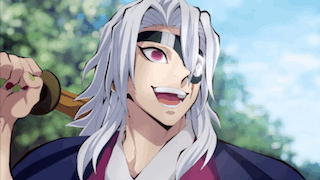 A Cartoon Character With Long White Hair Is Smiling And Holding A Sword GIF