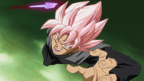 A Cartoon Character With Pink Hair And A Black Shirt Is Flying Through The Air GIF