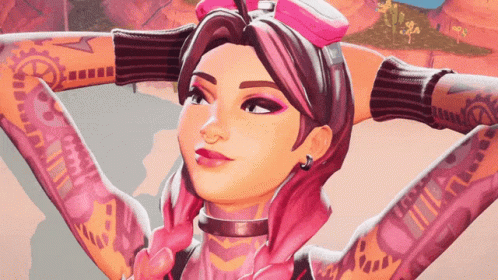 A Cartoon Character With Pink Hair And A Tattoo On Her Arm GIF