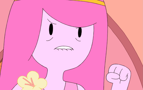 A Cartoon Character With Pink Hair And A Yellow Flower In Her Hand GIF