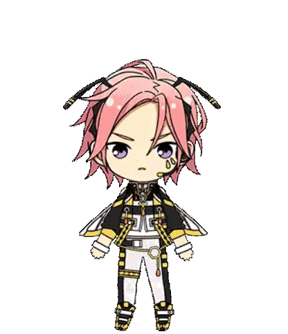 a cartoon character with pink hair and purple eyes is wearing a bee outfit and headphones .
