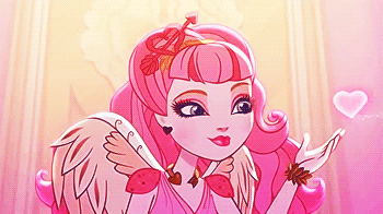 A Cartoon Character With Pink Hair And Wings Blowing A Heart GIF