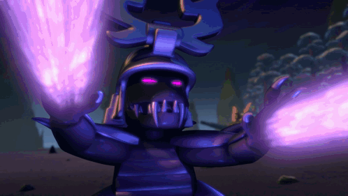 A Cartoon Character With Purple Eyes Is Holding A Sword GIF