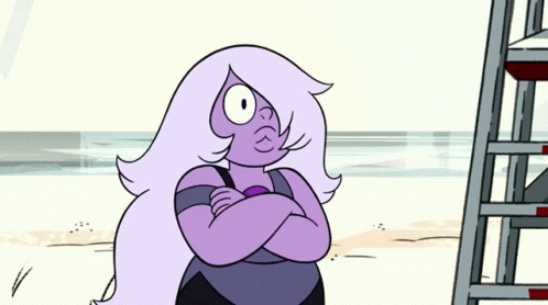A Cartoon Character With Purple Hair And Arms Crossed GIF