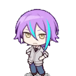 a cartoon character with purple hair and blue streaks has an angry expression on his face .