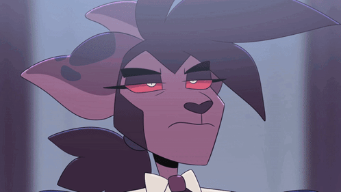 Purple-Haired Red-Eyed Character With Bow Tie GIF