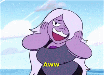 A Cartoon Character With Purple Hair And The Word Aww In Yellow GIF