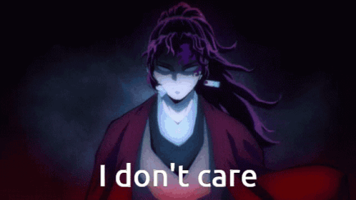 A Cartoon Character With Purple Hair And The Words I Don 'T Care GIF