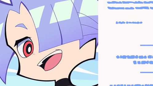 A Cartoon Character With Purple Hair Has A Red Eye GIF