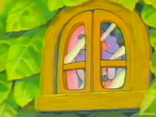 a cartoon character with purple hair is sitting on a green leaf
