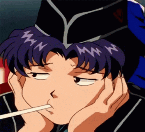 A Cartoon Character With Purple Hair Is Smoking A Cigarette And Making A Funny Face . GIF