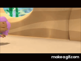 A Cartoon Character With Purple Hair Is Standing In A Room GIF