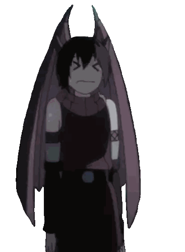 a cartoon character with purple wings and horns