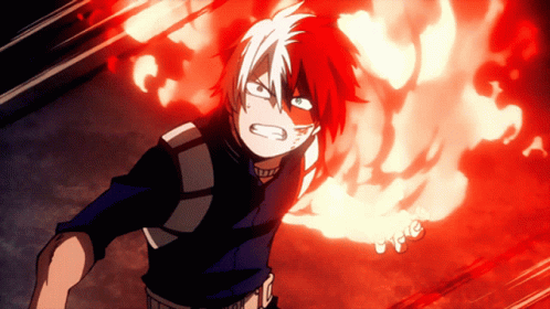 A Cartoon Character With Red And White Hair Is Surrounded By Flames And Says " Cyc " GIF