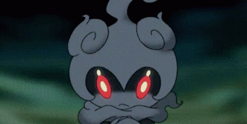 A Cartoon Character With Red Eyes And A Gray Body GIF
