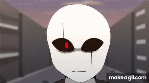 A Cartoon Character With Red Eyes And A Make A Gif.com Watermark GIF