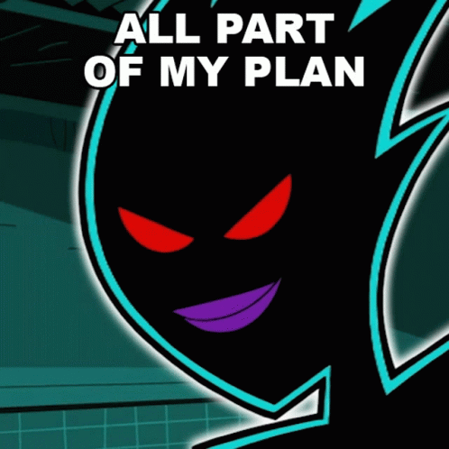 Cartoon With Red Eyes Purple Teeth Says All Part Of My Plan GIF