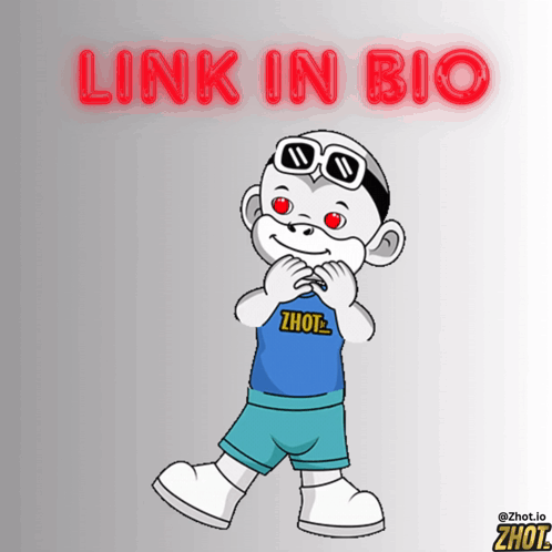 A Cartoon Character With Red Eyes And The Words Link In Bio Below Him GIF