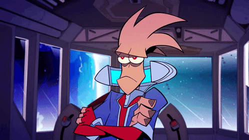A Cartoon Character With Red Eyes Is Standing In A Room With A Window GIF