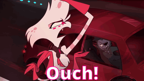 A Cartoon Character With Red Eyes Is Standing Next To A Red Car With The Words Ooh On It GIF