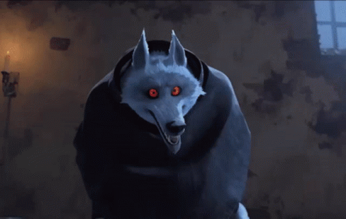 A Cartoon Character With Red Eyes Is Standing On A Floor GIF