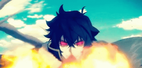 A Cartoon Character With Red Eyes Is Surrounded By Flames GIF