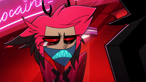 a cartoon character with red hair and a blue bandana around his mouth