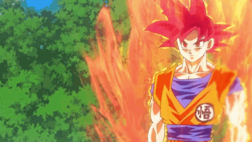A Cartoon Character With Red Hair And A Blue Shirt Is Standing In Front Of A Green Forest . GIF
