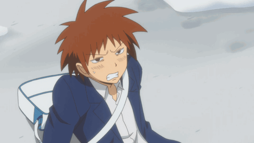 A Cartoon Character With Red Hair And A Blue Suit GIF