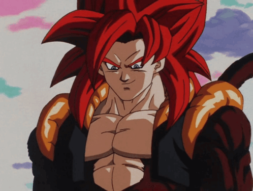 A Cartoon Character With Red Hair And A Muscular Chest GIF