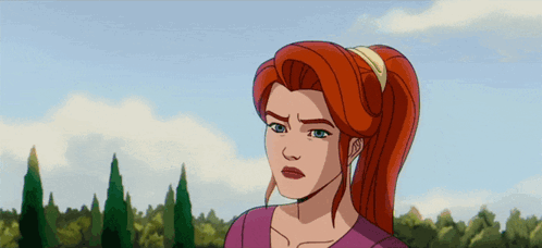 A Cartoon Character With Red Hair And Blue Eyes GIF