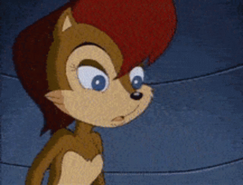 a cartoon character with red hair and blue eyes is standing in front of a blue wall
