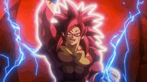 A Cartoon Character With Red Hair And Blue Lightning Coming Out Of His Hands . GIF