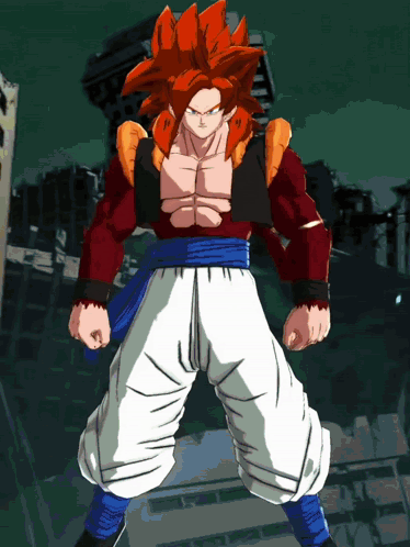 A Cartoon Character With Red Hair And Blue Pants Is Standing In Front Of A Building GIF