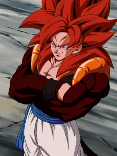 A Cartoon Character With Red Hair And Orange Horns Is Standing With His Arms Crossed GIF